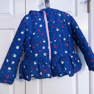 Joe Fresh Blue Floral Kids Puffer Jacket, size 4